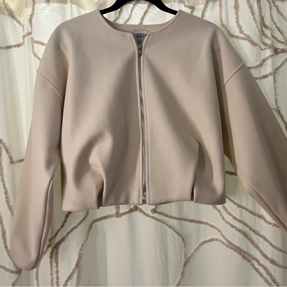 Zara Women's Soft Beige Bomber Jacket